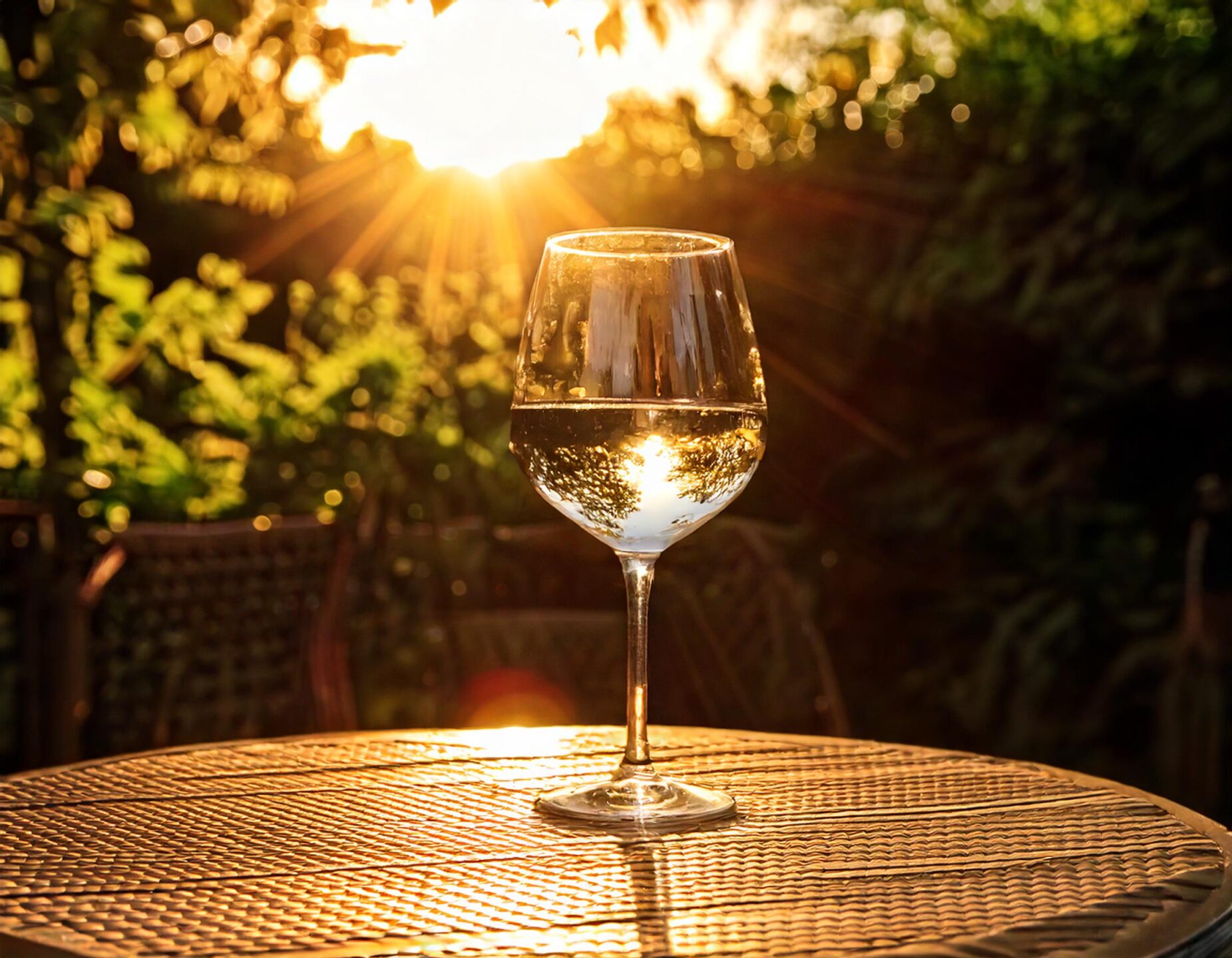 Leuchtendes Weinglas im Sommer